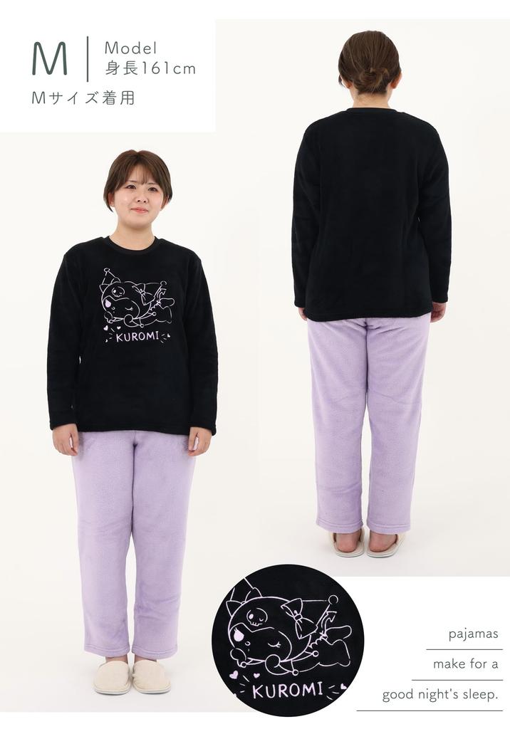 Kaituck Family Kuromi Women's Long Sleeve Fleece Pajamas, Winter, M/L (M, Black)