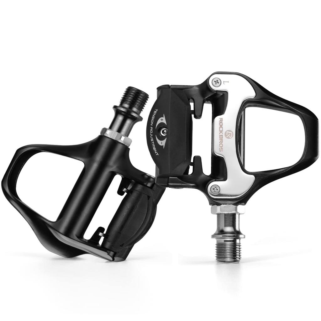 ROCKBROS Bicycle Pedals, SPD-SL Compatible, 9/16" Aluminum, Black, with Cleats Included