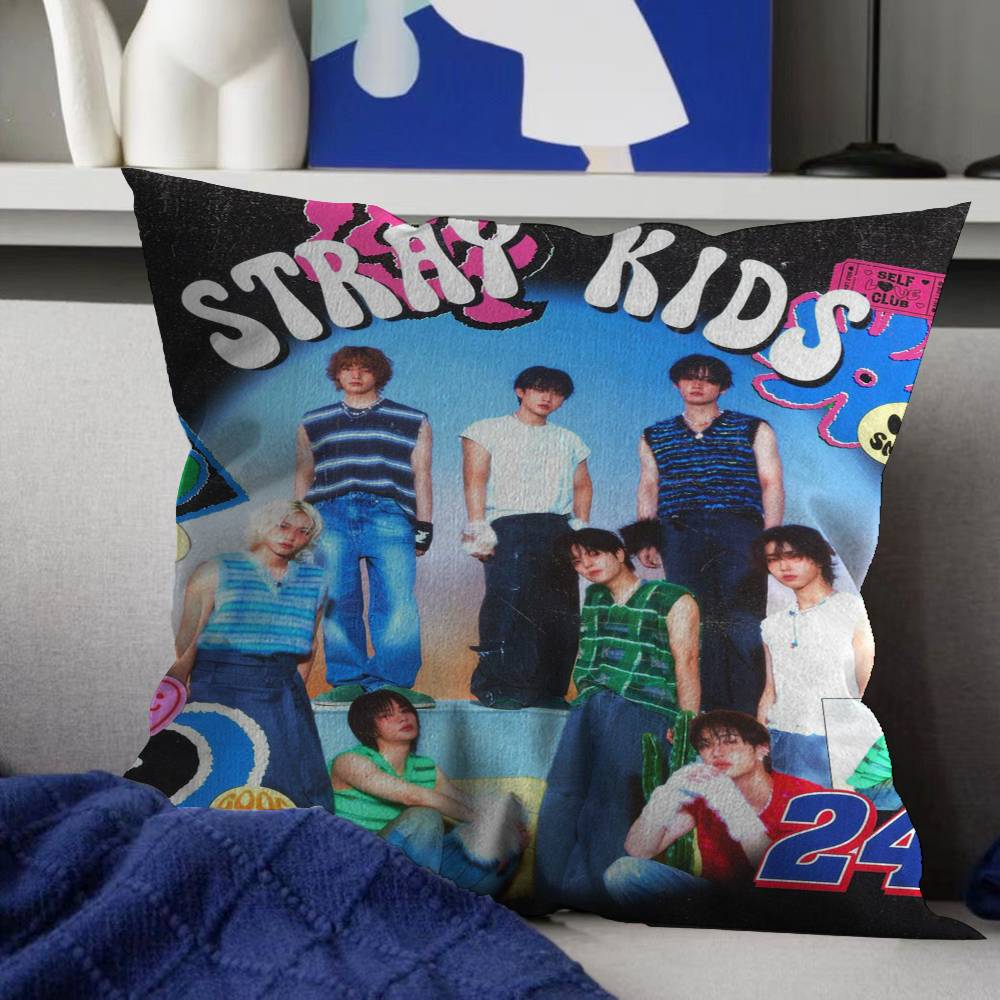 Federe Kpop S-Stray K-Kids Cartone Animato Divano Decorativo Casa Stampa Double-sided Peluche Corto Carino Federa Cuscino