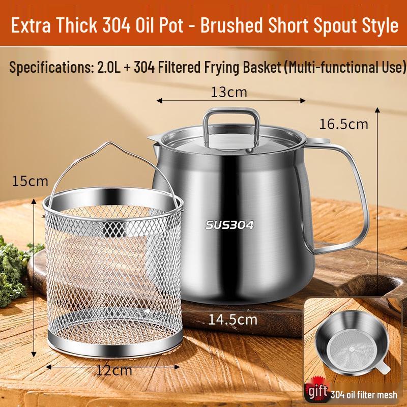 Hanyou 2.0L Stainless Steel Kitchen Oil Pot with Filter
