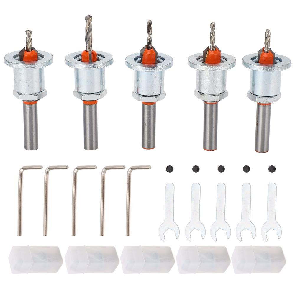 5pcs 90-Degree Angle Tapered Countersink Bit Carbide Tipped Counterbore Drill Bit  Hole Drilling