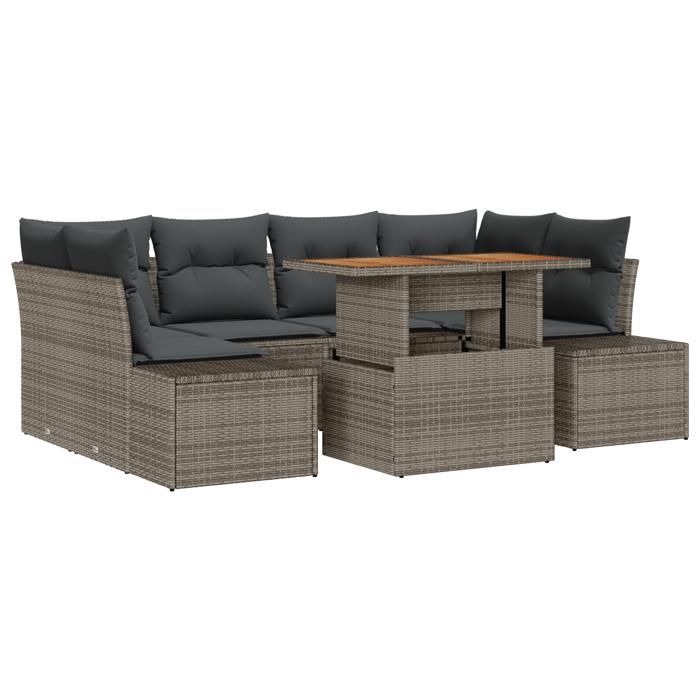 VidaXL Ensemble de salle à manger de jardin 7 pièces avec coussins en poly rattan gris et acacia 3349915