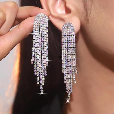 Geavanceerd gevoel van luxe Super Flash Ab Strass Lange Kwastjes Oorbellen Mode Temperament Dames Oorbellen