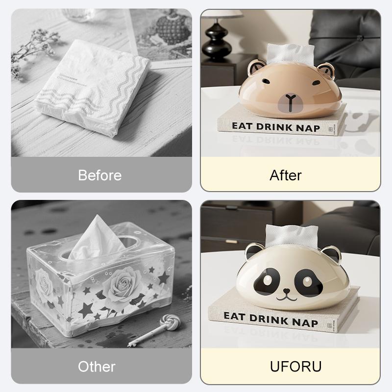 1 Cute Panda Tissue Box, Kitchen Napkin Storage Box, Cartoon Toilet Paper Box, Cute Desktop Paper Box, Home Decoration