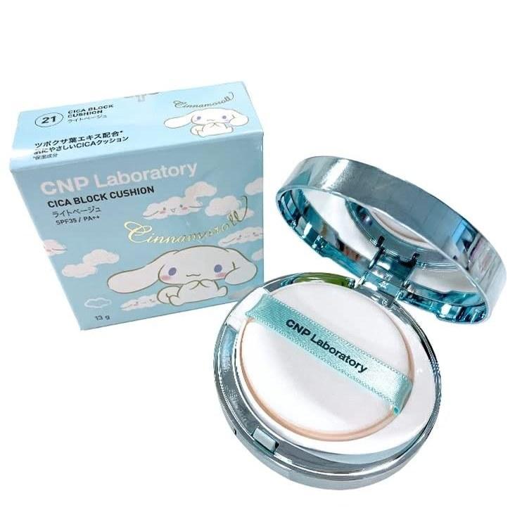 CNP Official Limited Cinnamon Sanrio Collaboration Product Cica Block Cushion Foundation 13g SPF35 PA++ (#21 Light Beige) Cinnamoroll