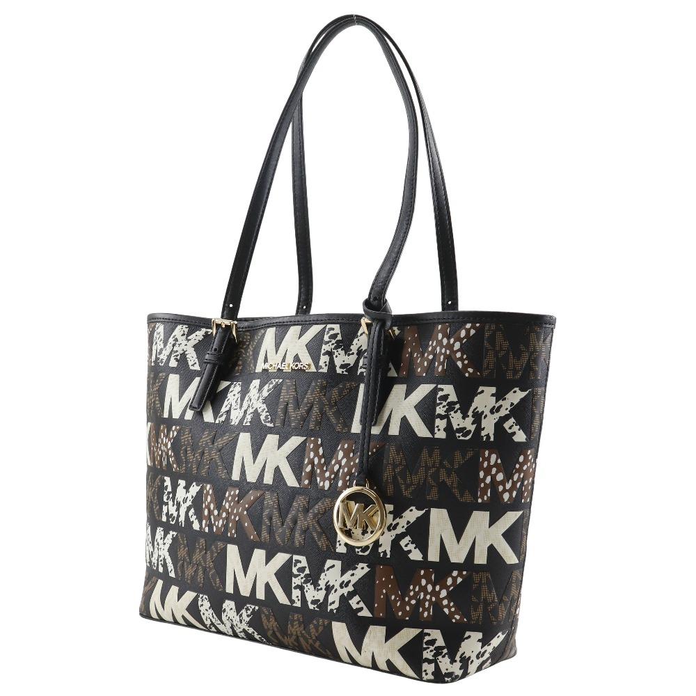 Michael Kors Jet Set Travel Tote Bag 35F1GTVT2L Graphic Logo Black PVC Women Used