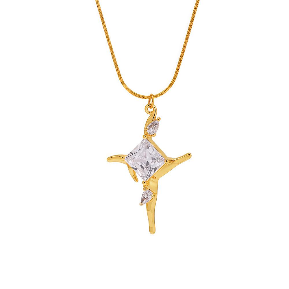 Qiong Yao Luxury Shimmering Star Zirconia Necklace with Personalized Stainless Steel Clavicle Chain, PVD Gold Plated.