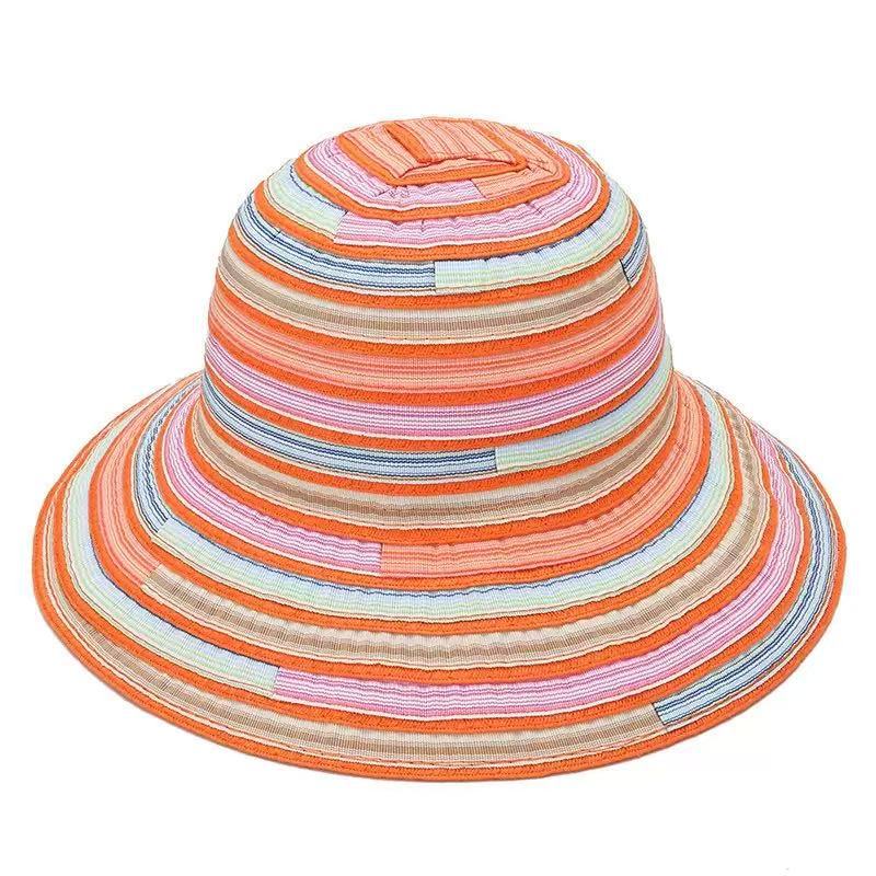 Hand Embroidered Fisherman Hat For Beach Vacation Sun Protection  Dome Colored Stripe  Style Outdoor Sun Hat