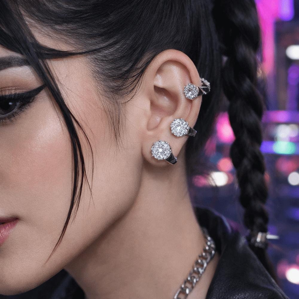 Adjustable Zircon Hoop Earrings Round Jewelry New Piercing Shiny Ear Buckles  Banquet