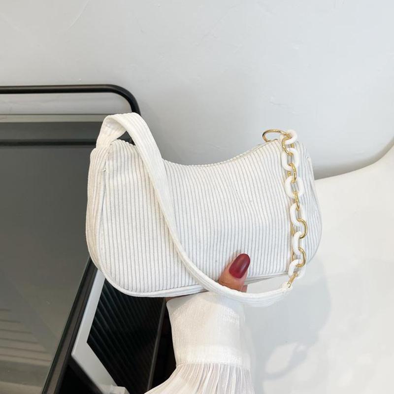 Vintage Corduroy Women Handbags Underarm Bag Casual Shoulder Bags Solid Color Zipper Female