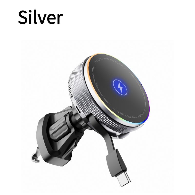 

15W RGB Car Charger Holder Adjustable 360 Degrees Fast Charging Magnetic Car Air Vent Holder Wireless Charger For iPhone Samsung серебряный