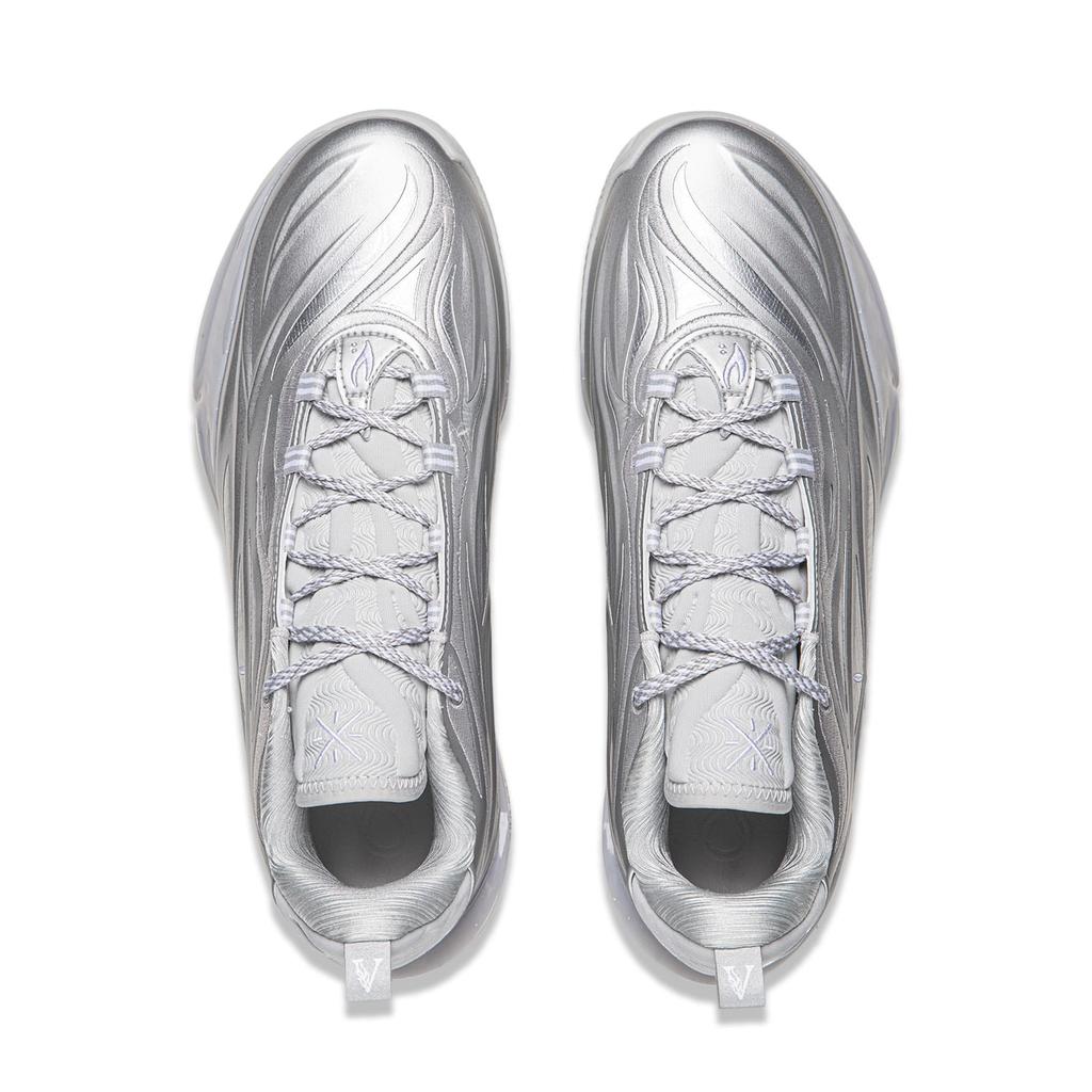 Li Ning Dämpfend Rutschfest Abriebfest Atmungsaktiv Rückprall Grip Niedrig geschnittene Basketballschuhe Herren Silber ABAV045-15