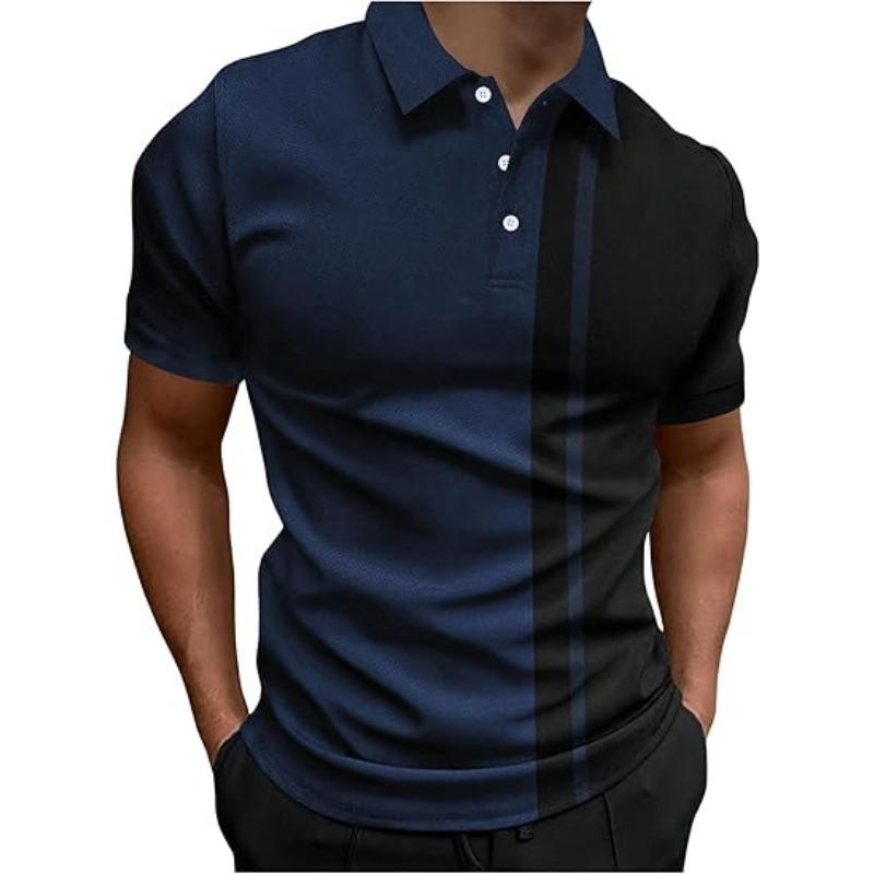 Color Blocked Men's Golf Polo Shirt with Short Sleeves, Moisture Wicking and Quick Drying Performance Casual and Fun