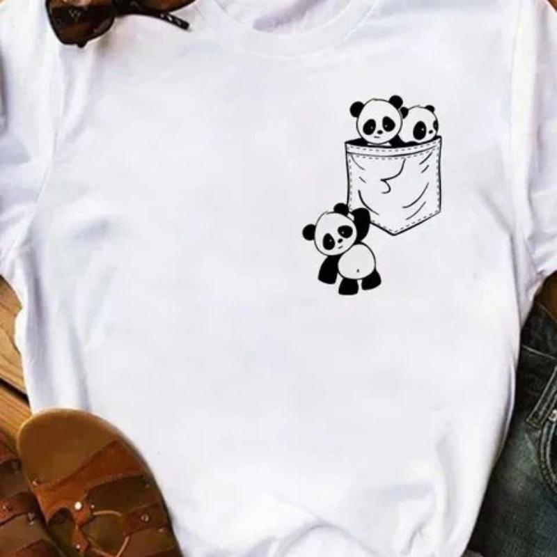 Maycaur Summer Women T Shirt Loose Tops Cute Panda Heart Print Short Sleeve Female Loose Casual T-shirt Ladies Top Tee
