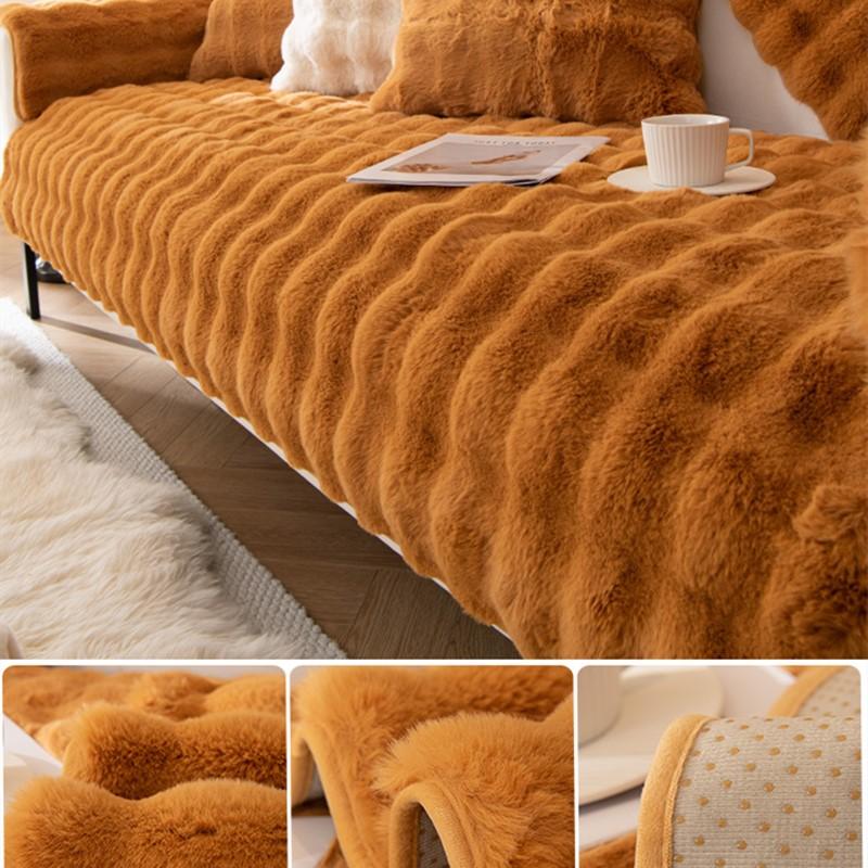 Solid Color Plush Sofa Covers Non Slip Thicken Soft Mat Winter Warm Washable Couch Living Room Towel Slipcovers