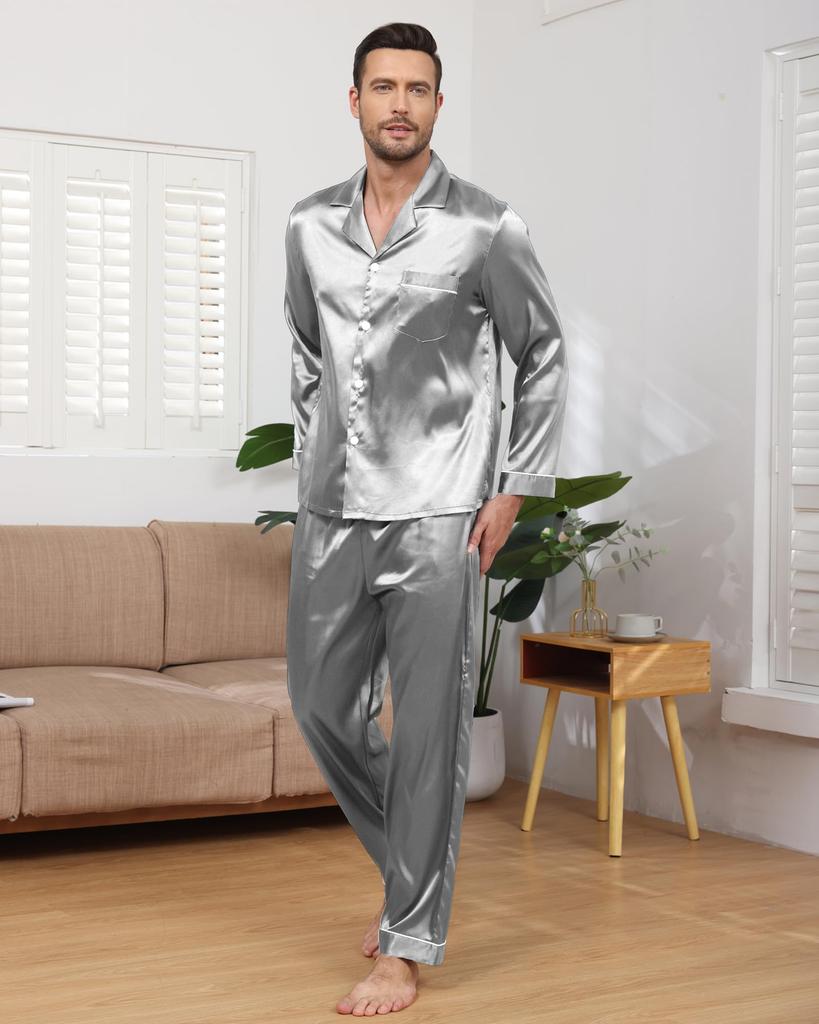 Mcodare Long Top and Bottom Synthetic Gentle on the Relaxing Pajamas for a Good Comfortable Perfect for and Hospital Plus Sizes Men's Open-Front