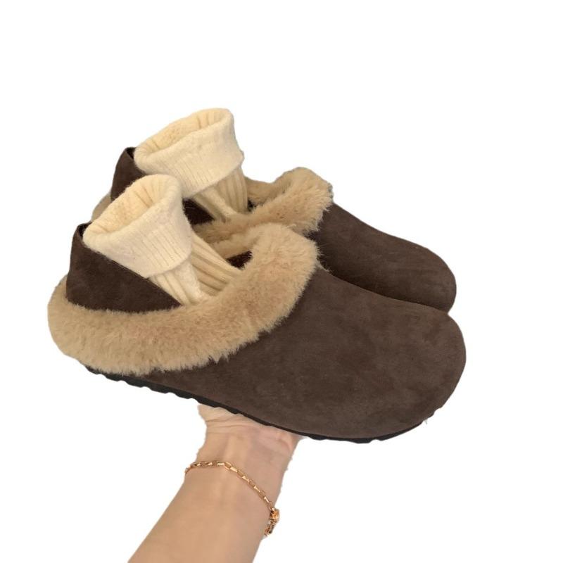 Women's Fleece Autumn and Winter New Retro Half-drag Flat Lazy Cotton Shoes