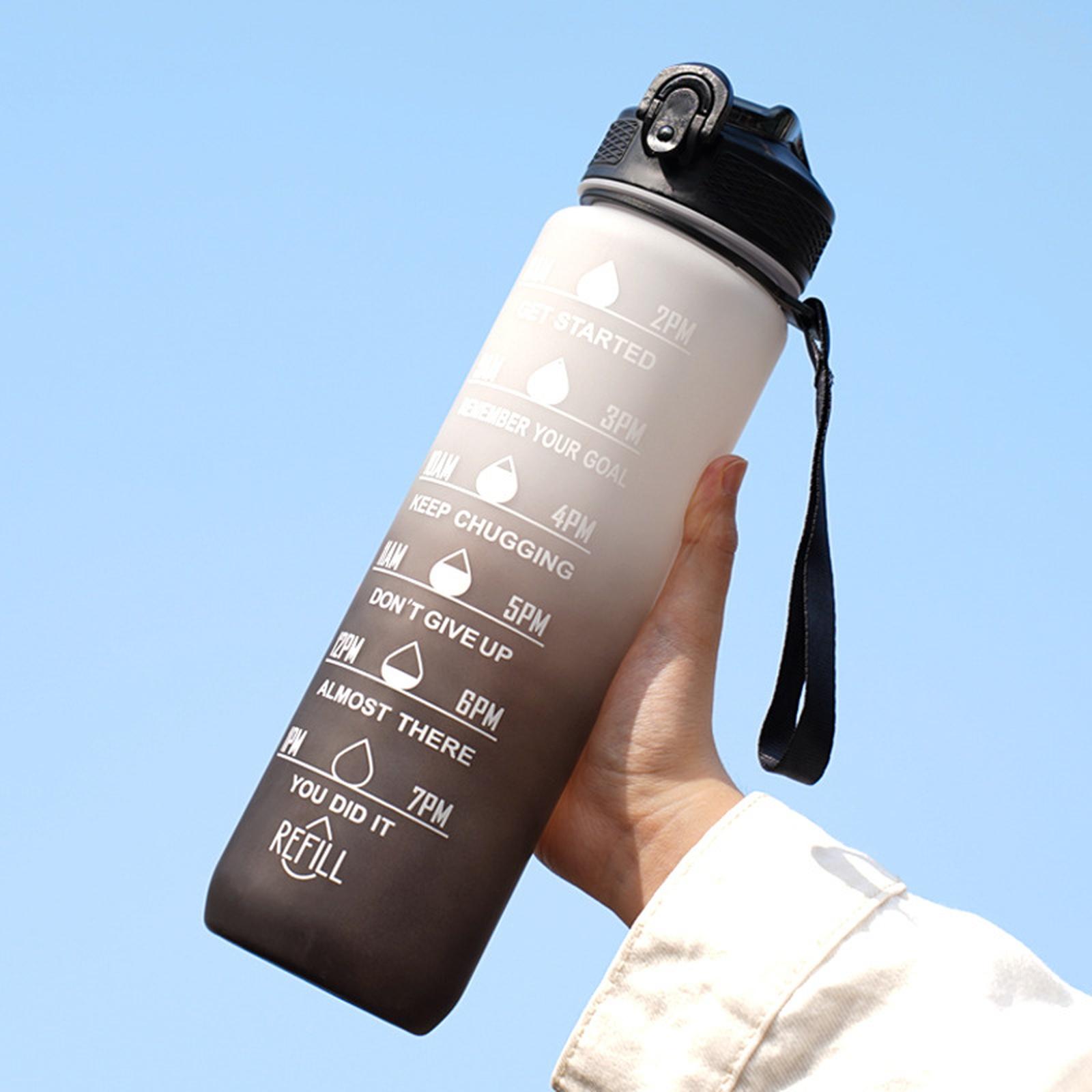 

32oz Gradient Water Bottle 1L Large Capacity Space Cup with Straw & Handle for Outdoor Sports one size чёрный