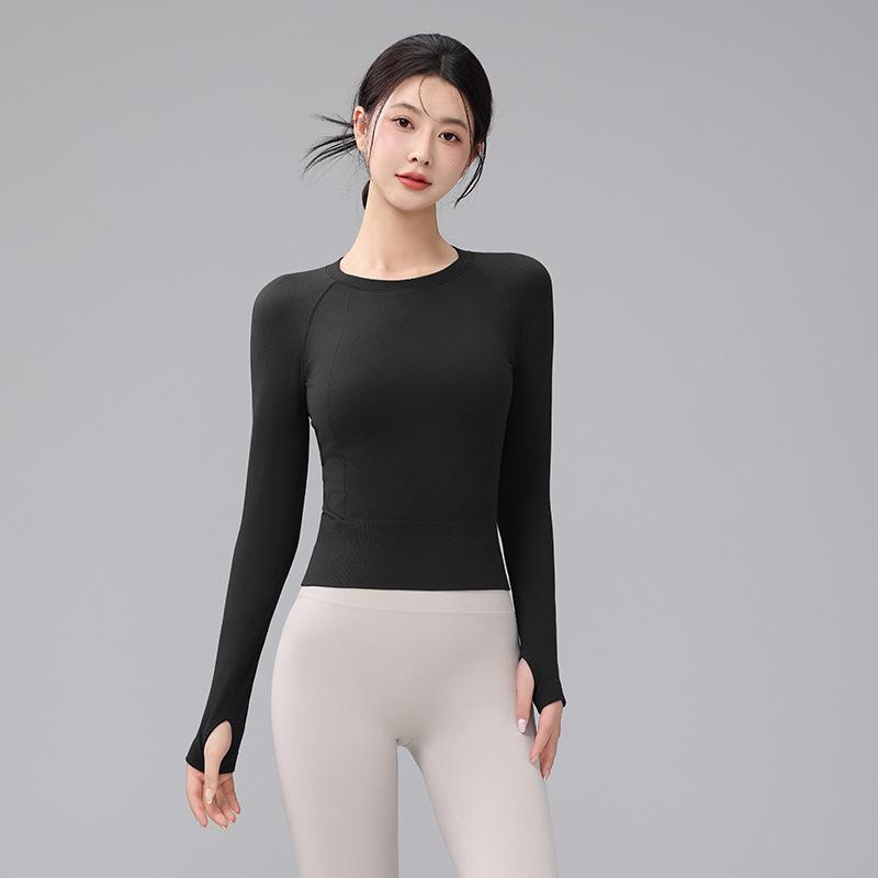 Women's Quick-Dry Long Sleeve Yoga and Running Top - Round Neck, Thickened for Autumn/Winter