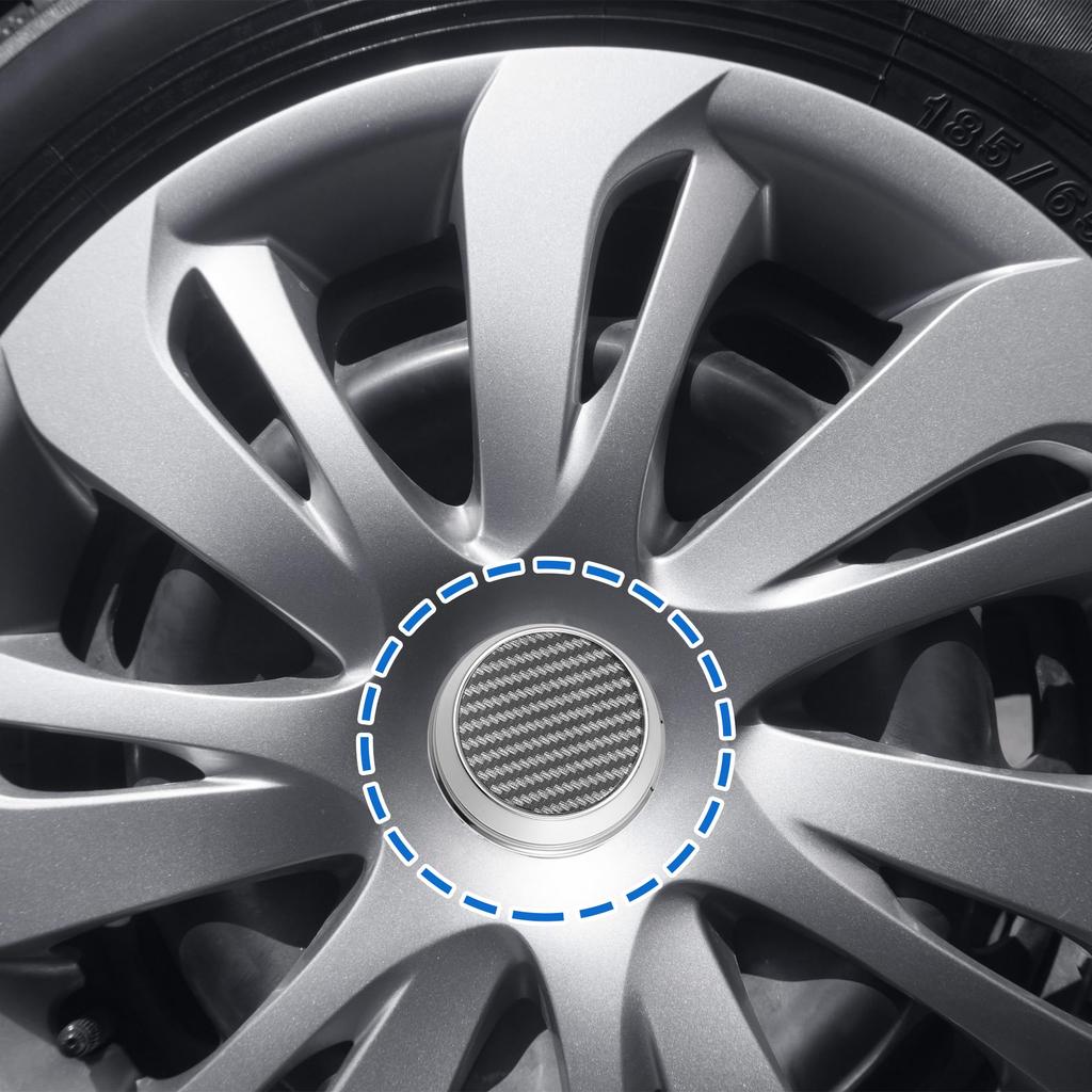 ACROPIX 4 Stück 66mm Außendurchmesser 66mm Auto Rad Reifen Mittelnabenkappe Abdeckung mit Karbonfaser Muster Aufkleber Silberfarben