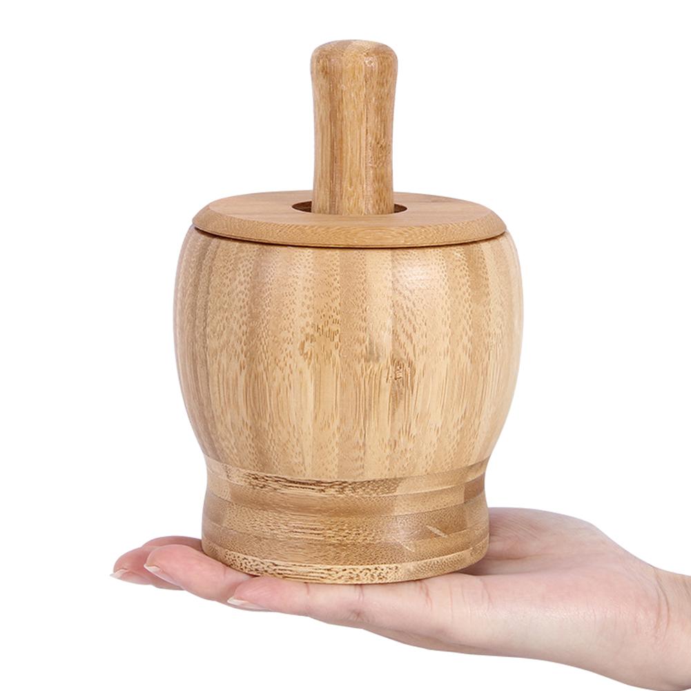 Practical-Multifunctional Bamboo Pounding Garlic Jar,Garlic Press Ginger Spices Grinding Set Herb Spice Masher Kitchen Tool