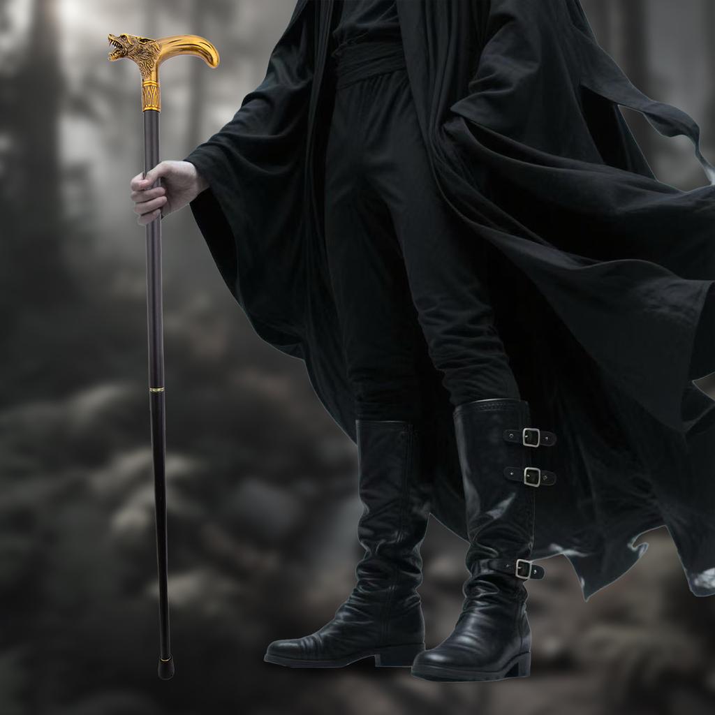 Yellow Wolf Head Biting Walking Cane Fashion Decorative Walking Stick Gentleman Elegant Cosplay Cane Knob Crosier 92cm