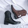 Bottes décontractées en cuir pointues à tige haute style cowboy western pour hommes