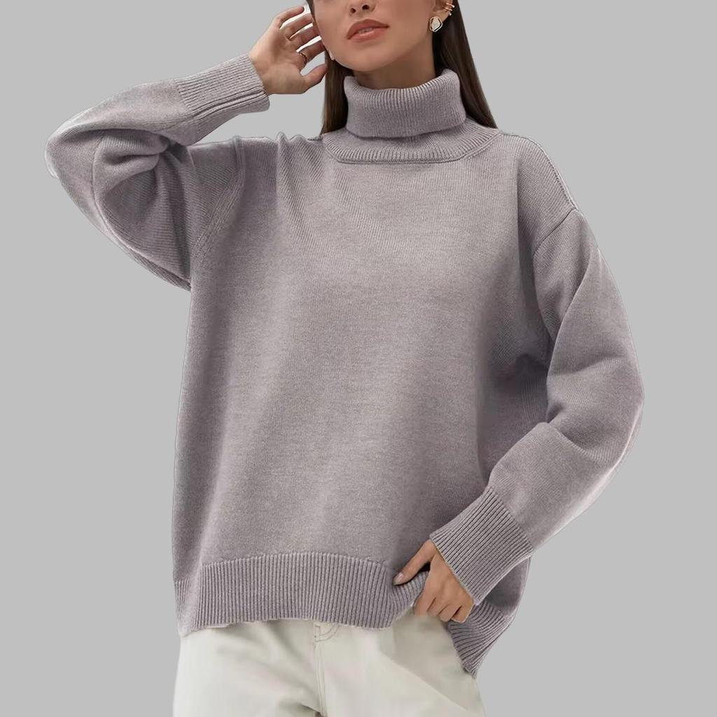 Women's Classic Solid Color Turtleneck Sweater - European & American Autumn/Winter Loose Knitwear