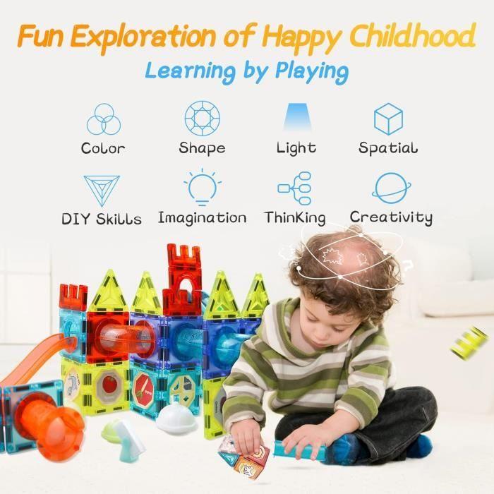 Jouets éducatifs STEM - Sphère Colorées sur la Piste - 75 Pièces - Blocs de Construction Magnétiques - Mixte