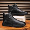 Men's Shoes 2025 Spring New Leather Surface Waterproof and Wear-resistant Side Zipper Black Trendy Shoes Men's High-top Soft-soled Casual Shoes
