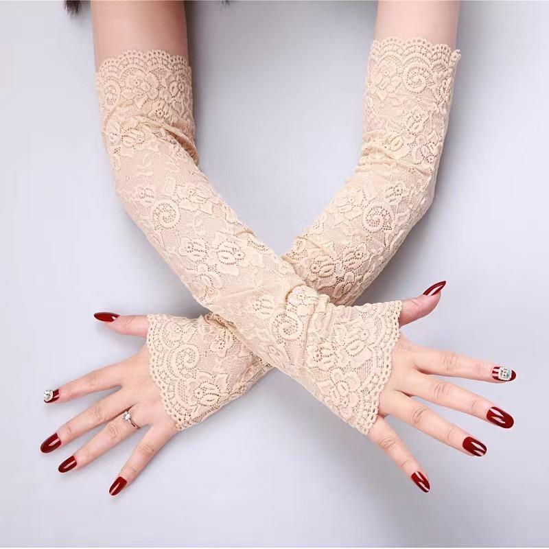 Sommar Ärmar i Issilke, Solskydd Damhandskar, UV-skydd, Körning Dans, Långa Armskyddsärmar