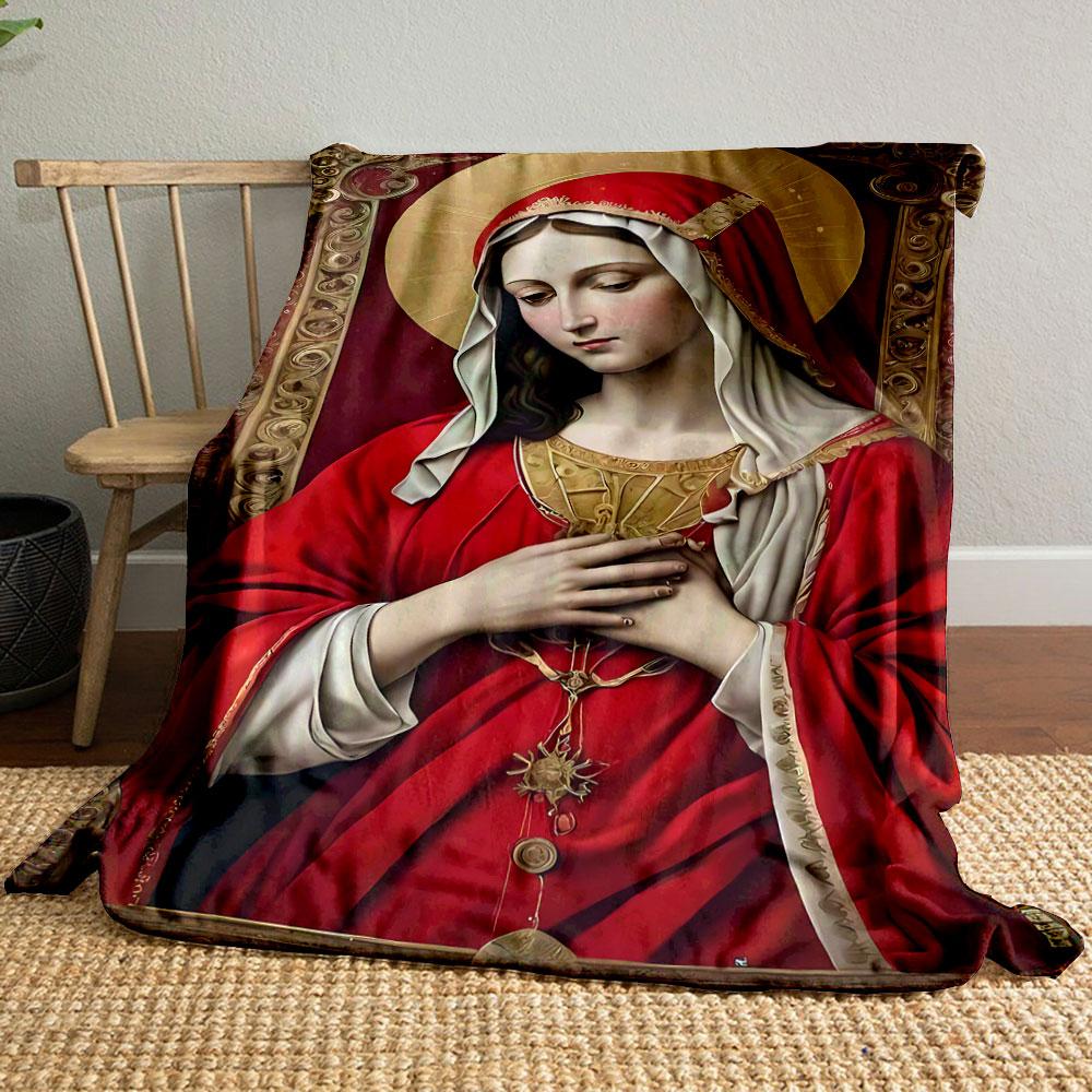 Virgin Mary Portrait Blanket Printed Blanket for Living Room Bed Couch lunch break Soft Cozy Blanket for Friend's festival Gift