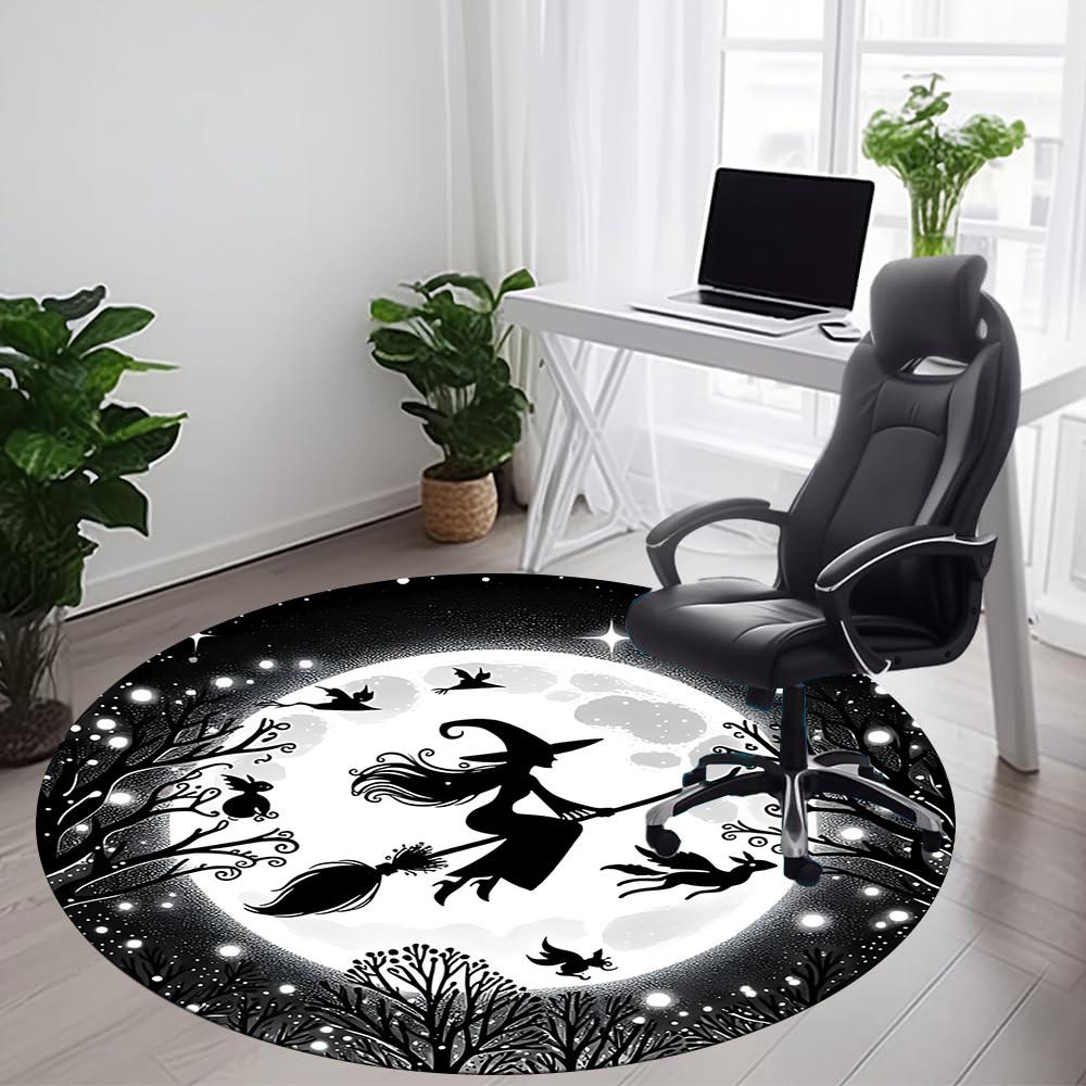 1PC Witch Moon Office Round Area Rug, Mat Suitable For Office, Under Office Chairs Bedroom Living Room Home Decor, Room Deco