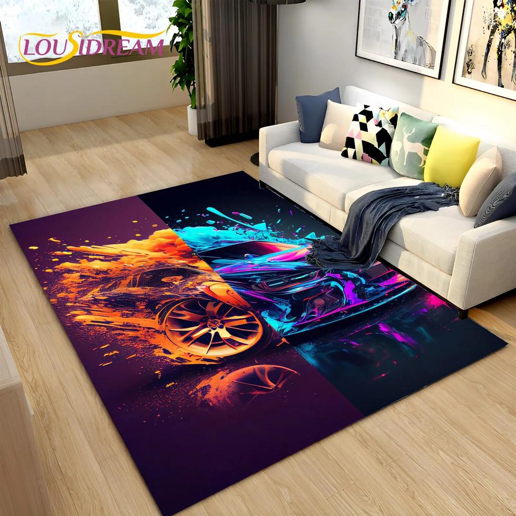 3D Racing Sports Car Soft Area Rug Large,Carpet Rug for Home Living Room Bedroom Sofa Doormat Decor,Kid Play Non-slip Floor Mat