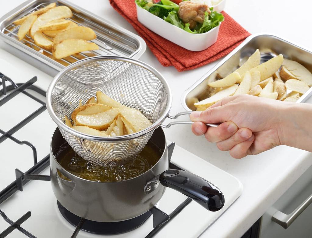 Yoshikawa Tempura Deep Gas and Induction Made in Fryer with SJ3163 Pan, Single-Handed Pot, Fryer, 16cm, Compatible, Japan, Colander,