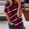 Women's Casual Fashion Short Sleeve Striped Printed Round Neck Pullover T-shirts