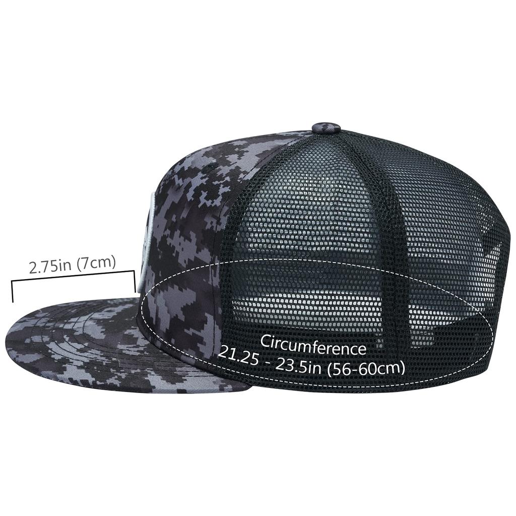 Bassdash Flat Bill Cap for Men and Flat Visor Adjustable Size Camouflage Trucker Hat Digital Women, Cap, (56-60cm), (Black Camera)