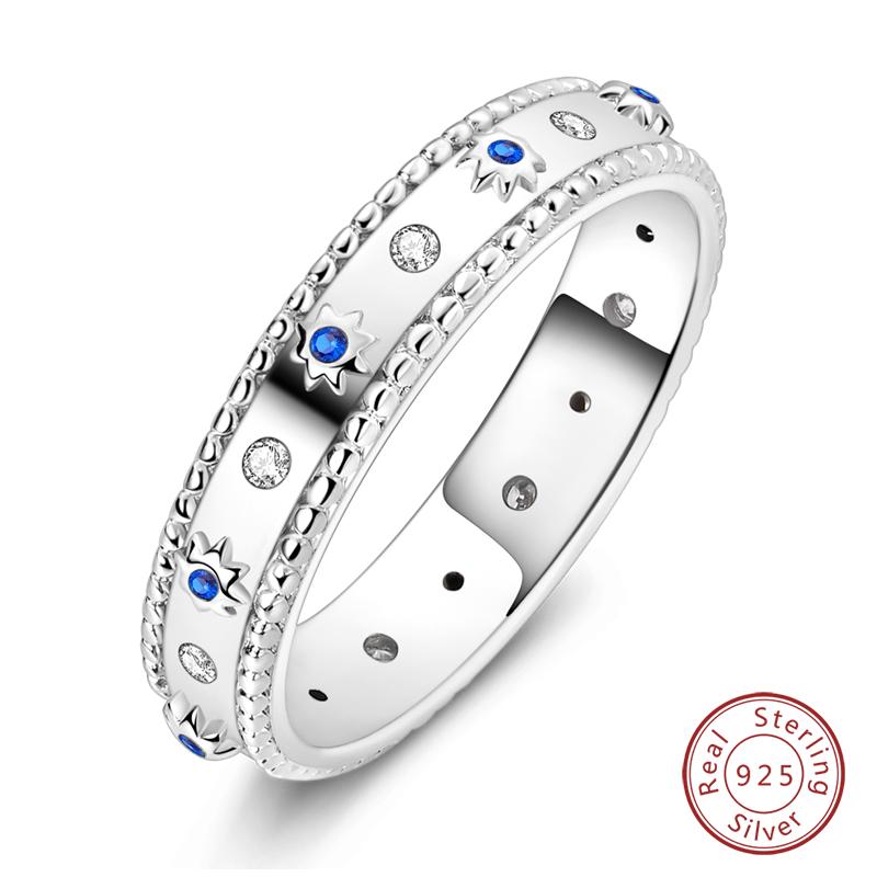 New Rings For Women 100% 925 Silver Star Moon Colorful Zircon Rings Fine Wedding Engagement Birthday Jewelry Gifts