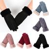  New Winter Female Cashmere Warm Suede Leather Cycling Mittens Double Thick Velvet Plush Wrist Women Touch Screen Gloves
