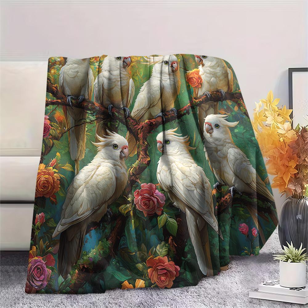 

Parrot Print Flannel Blanket, High quality Comfortable for All Seasons, Home Decor, Warmth and Comfort, Perfect for Christmas Gifts 80cm x 120cm