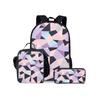 Geometric Triangle Print Three Piece Backpacks Set for Boy and Girls Best Gifts 2D Flat Cartoon School Bag for Children