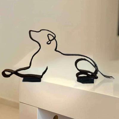 Home Office Metal Dog Statue Pet Dog Crafts Ironwork Abstract Modern Cute Study Desktop Decor