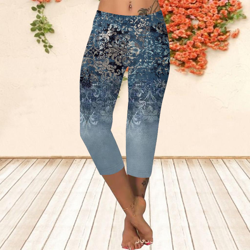 Pants Summer Short Leggings Cropped Skinny Trousers Plus Size Leggins Ladies Slim 3D Colorful Leaves Print Pants