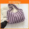 Trendy Street Style Plush Tote Bag Soft Striped Shoulder Bag For Daily Use