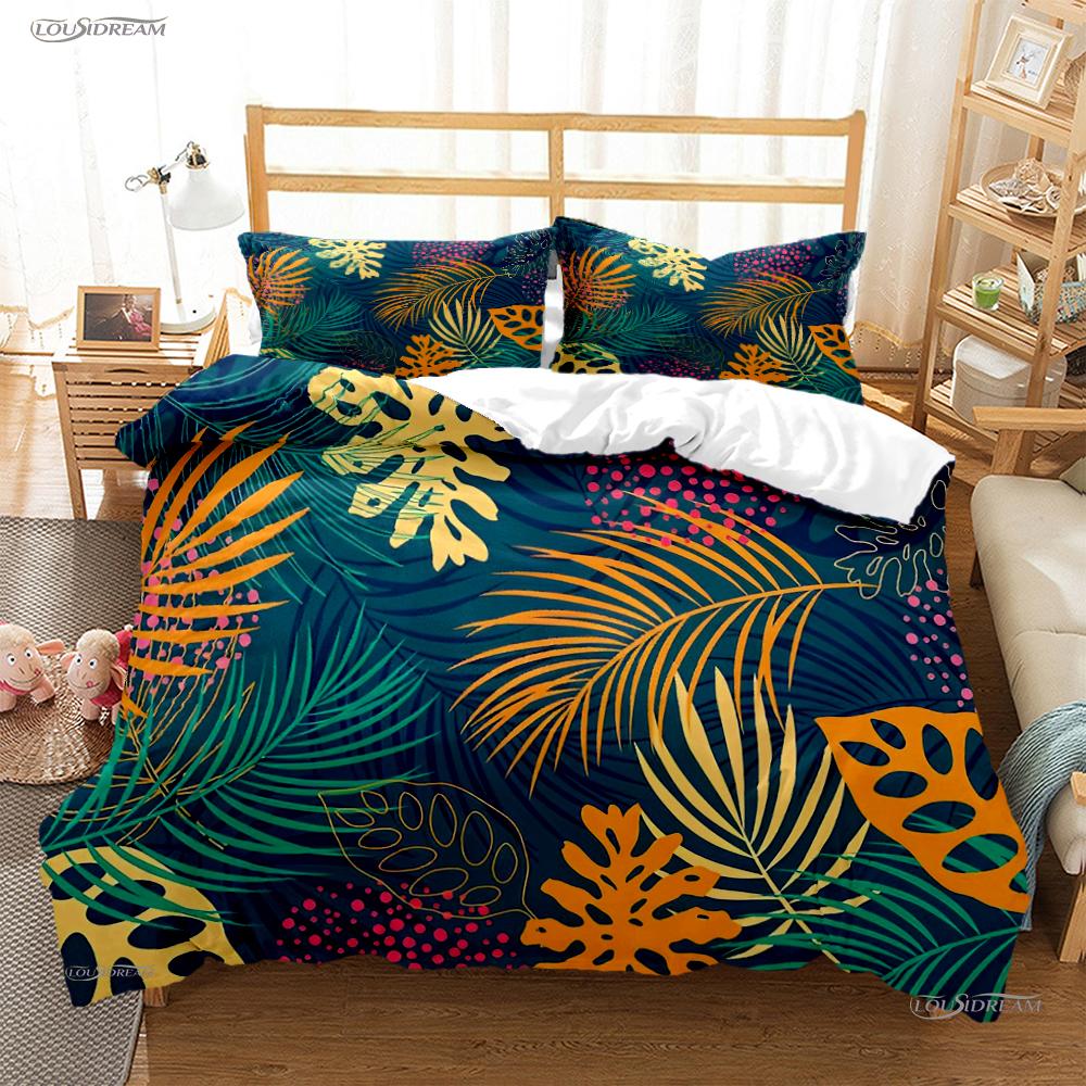 Tropical Leaf Fashon Duve All Season Duvet Cover Comforter Bedding Set Soft Quilt Cover and Pillowcases Single/Double/Queen/King