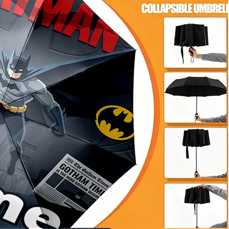 Custom Name Personalized Batman Print Umbrella, Auto Open Close, 8‑Rib Sturdy Frame, Commute Camping Hiking Use, Birthday Gift
