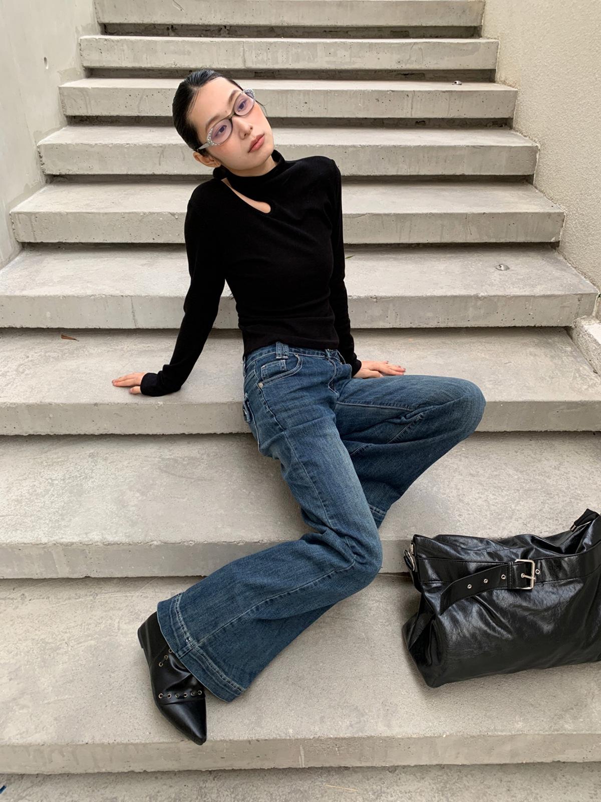 

Retro Street Style Flared Low Waist Jeans for Women – Slimming Long Pants for Fall/Winter 2025 M синий