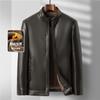 Autumn and winter velvet thickened leather jacket middle-aged and elderly men's stand-up collar casual leather jacket warm winter dad leather jacket