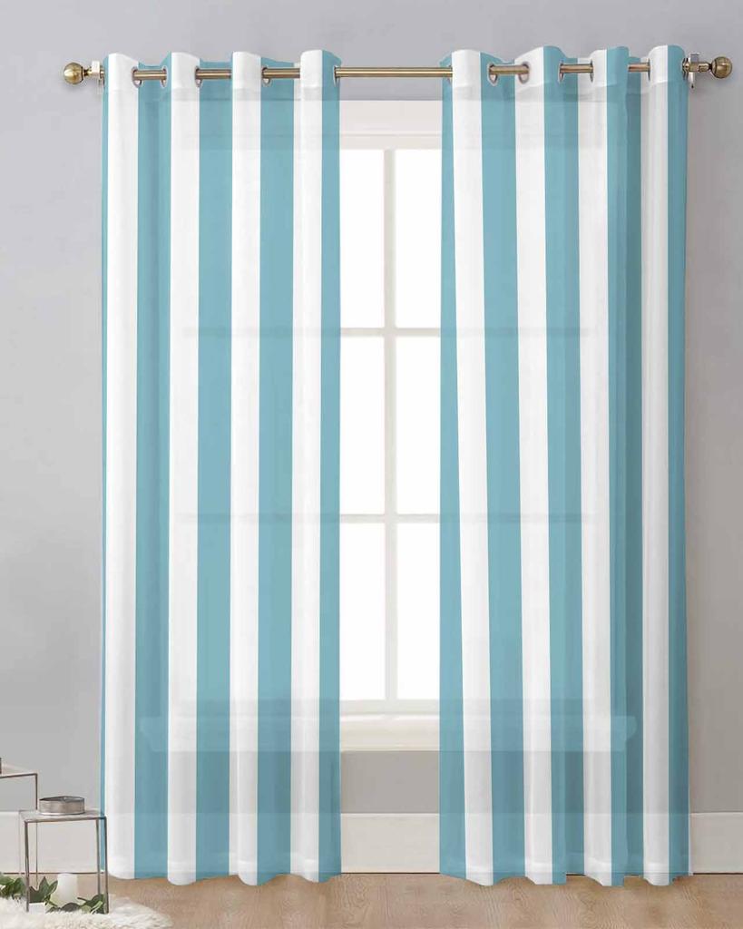 Striped Blue Geometric Sheer Curtains for Living Room Decoration Window Curtains for Kitchen Tulle Voile Organza Curtains