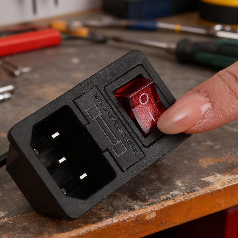 Red Rocker Switch Fuse IEC320 C14 Inlet Power Socket Fuse Switch Connector Plug Connector with 10A Fuse Switch 1/2PCS